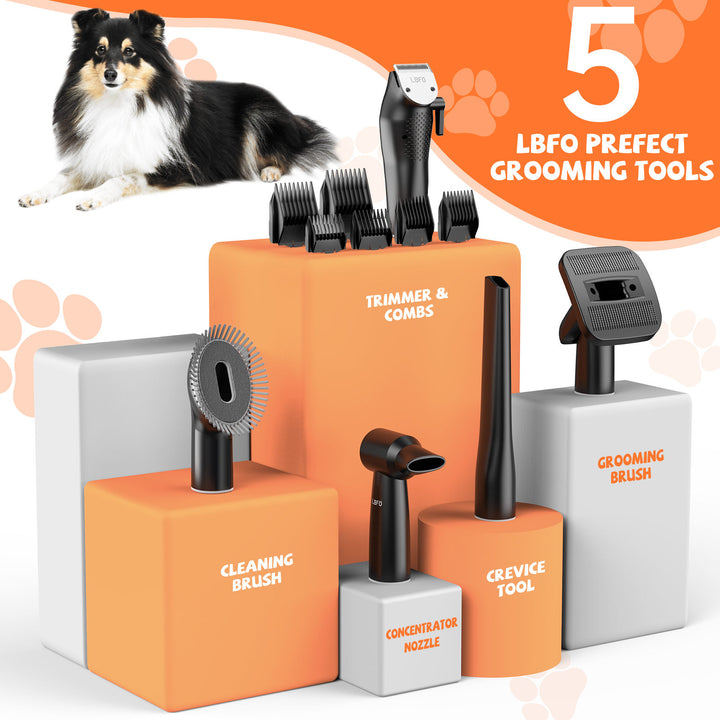 Dog Grooming Kit,Pet Hair Vacuum and Dog Dryer with 5 Pet Grooming Tools, 600w Dog Grooming Vacuum with 3L Dust Cup Dog Clippers, Low Noise Pet Grooming Kit with Dog Clippers for Grooming