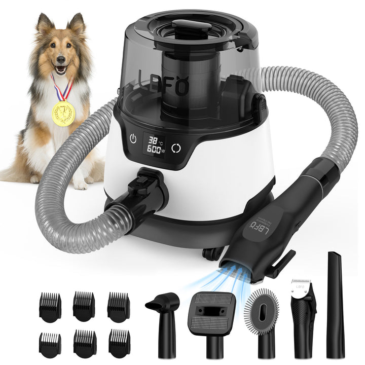Dog Grooming Kit,Pet Hair Vacuum and Dog Dryer with 5 Pet Grooming Tools, 600w Dog Grooming Vacuum with 3L Dust Cup Dog Clippers, Low Noise Pet Grooming Kit with Dog Clippers for Grooming