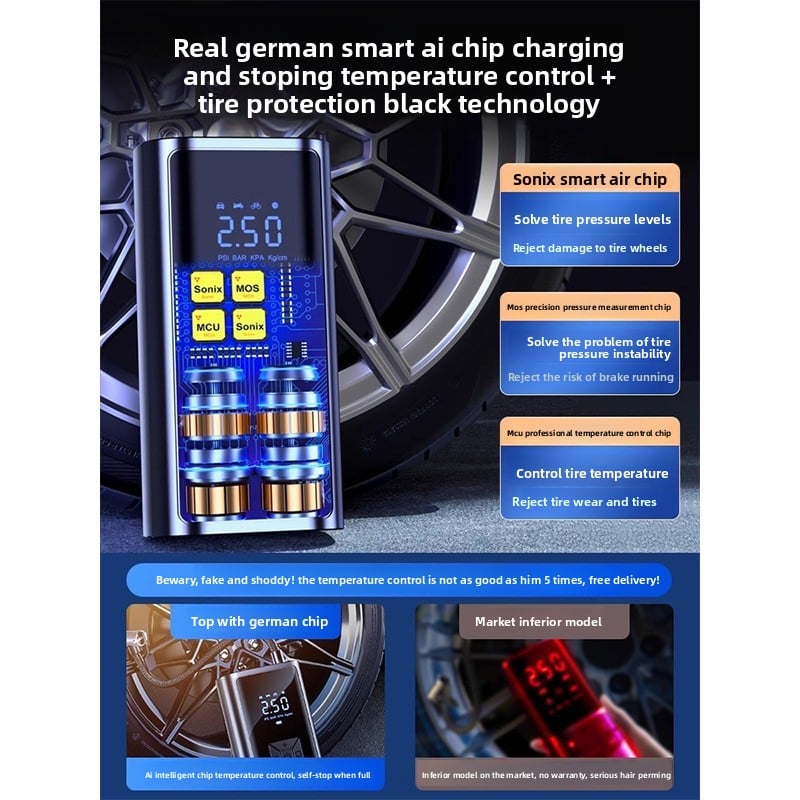 Portable electric air pump for vehicles